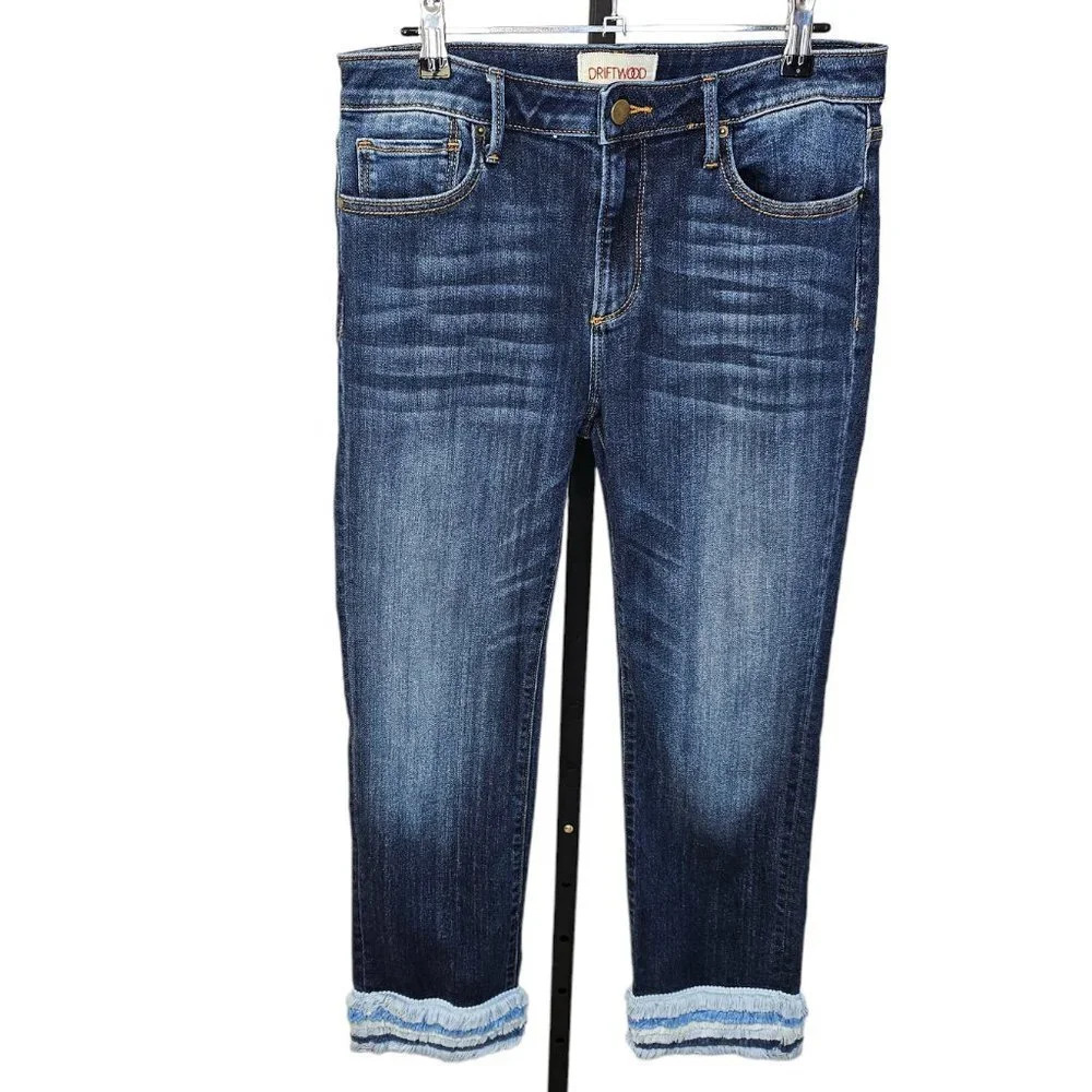 Driftwood Womens Colette Fringe Crop Jeans Blue Size 29